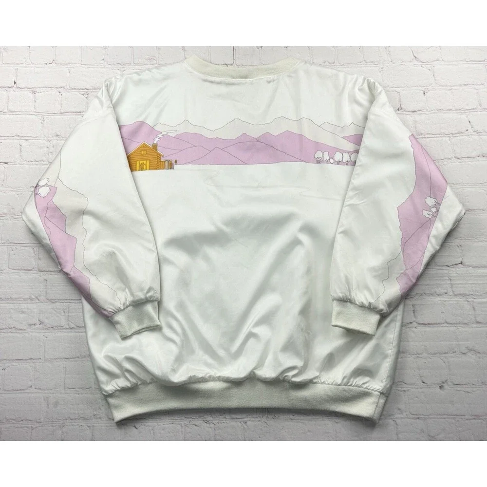Vintage 80s Adidas AOP Skiing Ski Snow Winter Pink Nylon Sweatshirt Size Large L